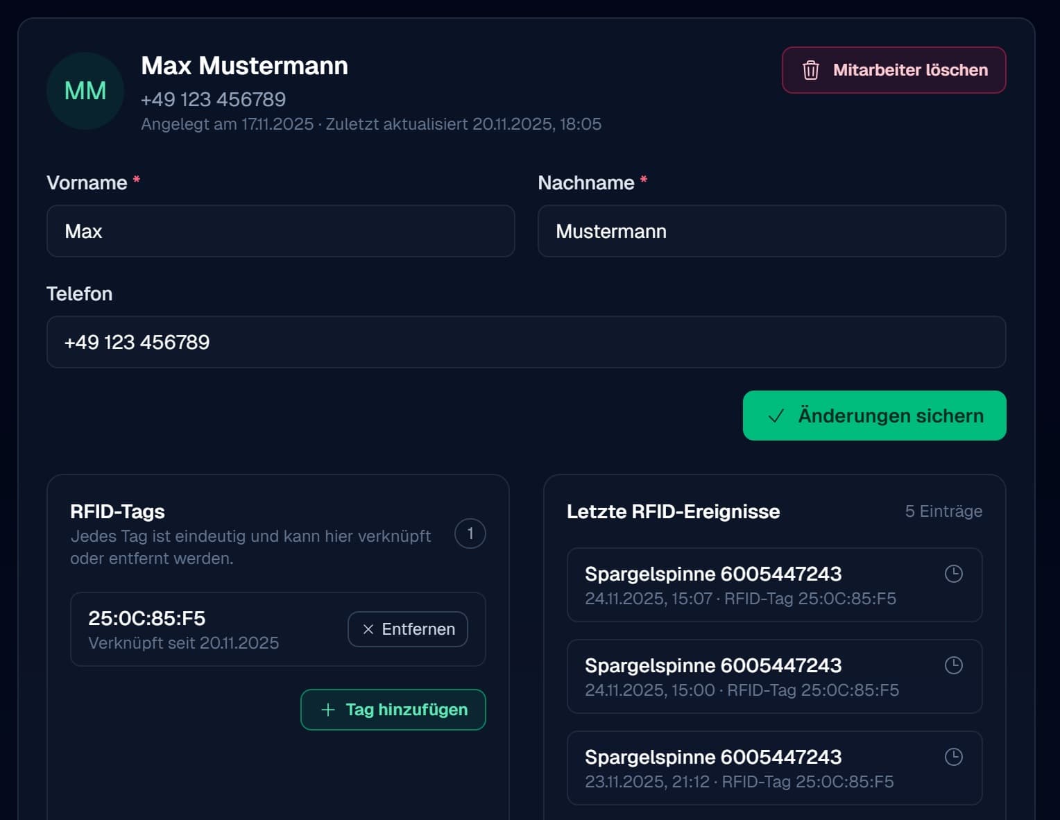 Screenshot: Mitarbeiter-Management