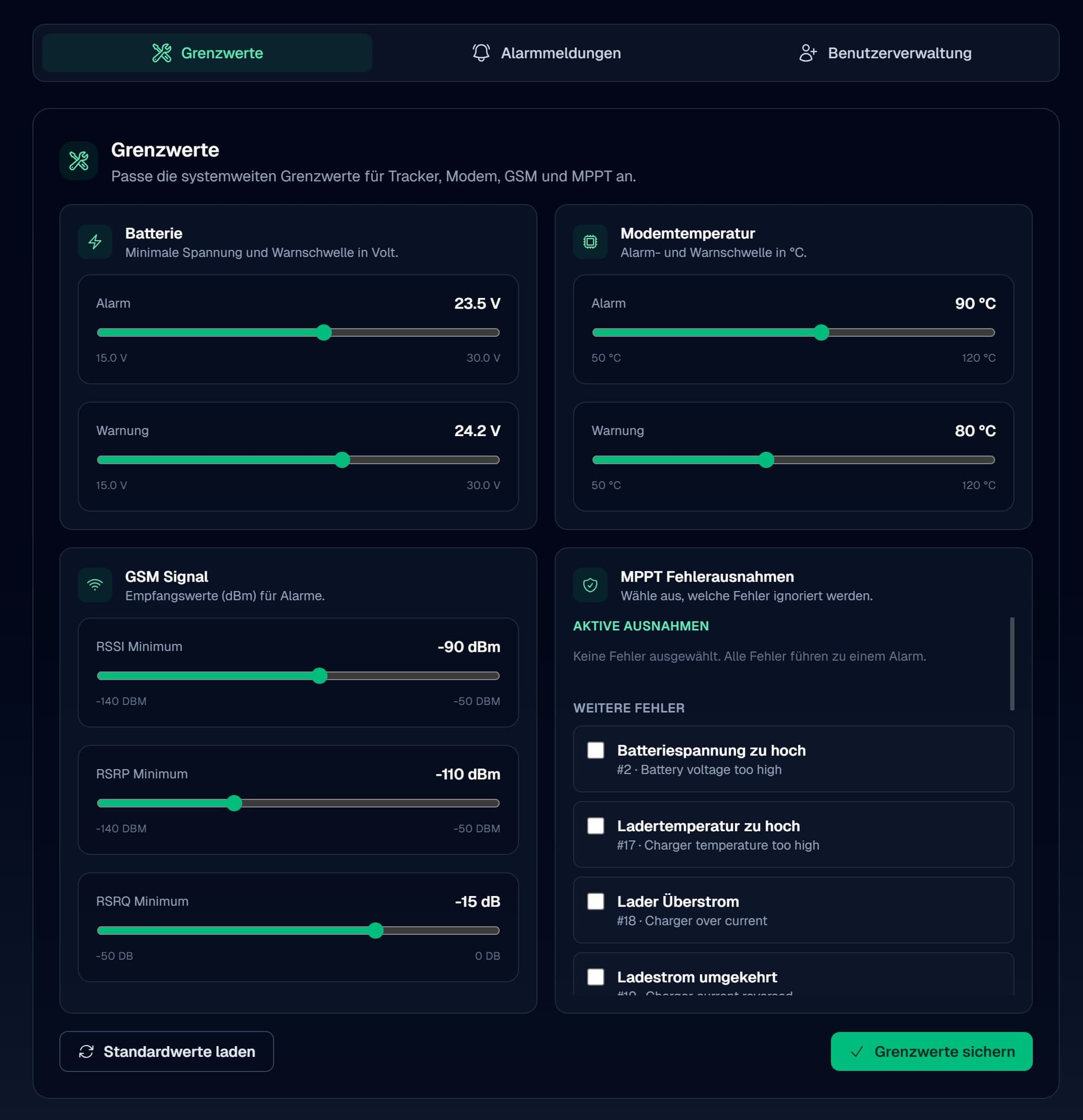 Screenshot: Schwellwert-Konfiguration